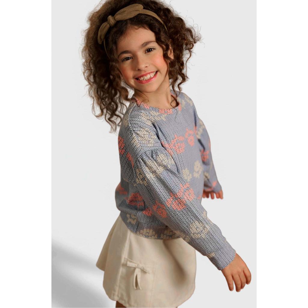 Conjunto Infantil Menina Flores Com Saia Elian Azul