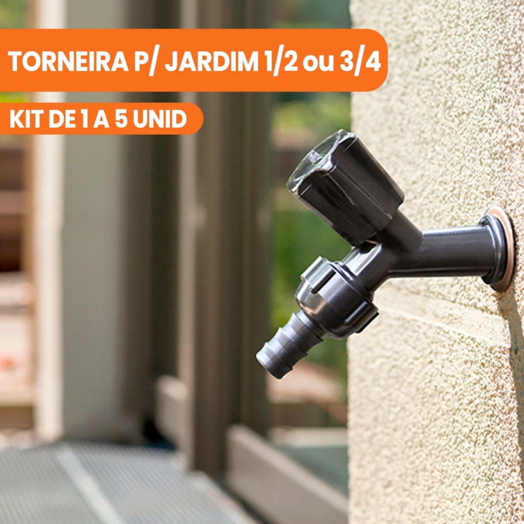 Torneira de Jardim com Bico para Mangueira preta 1/2'' e Rosca 3/4''