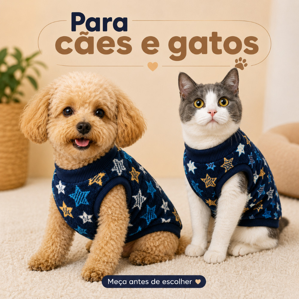 Roupa Pet Cachorro e Gato Super soft Frio Inverno Porte Pequeno Médio e Grande Quentinha e Macia