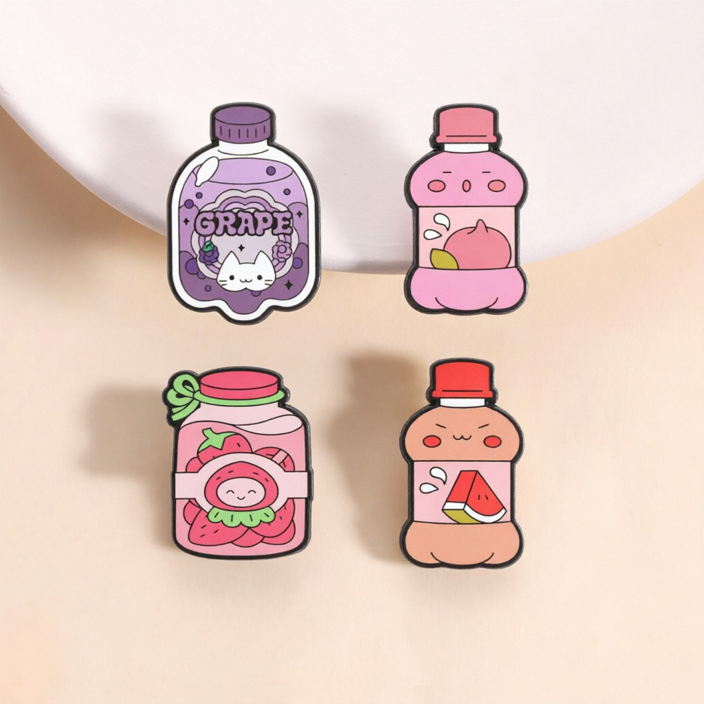Bonito Rosa Garrafa De Bebida Esmalte Broche Dos Desenhos Animados Comida Sabor Frutas Metal Emblema Moda Acessórios Rou