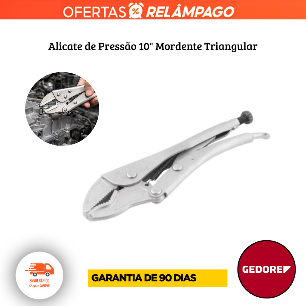 Alicate de Pressão 10" Mordente Triangular Gedore Red Aço Cromo Vanádio Cromado Resistente