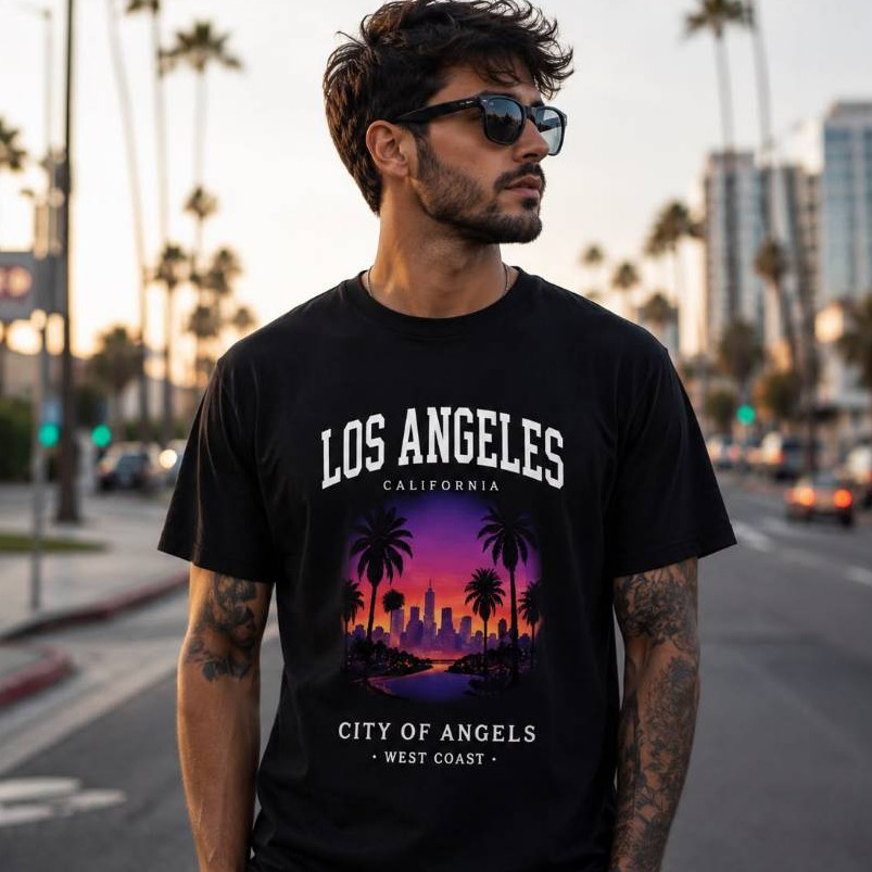 Camiseta 100%Algodão Premium Los Angeles California Masculina Unissex Estampada Casual Novo Novo