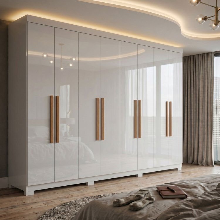 Guarda Roupa Casal 8 Portas 4 Gavetas com Pés Paris Espresso Móveis Branco Branco
