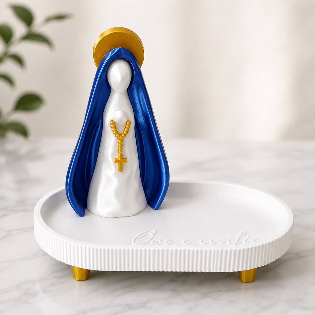 Nossa Senhora Aparecida Decorativa 3D com Bandeja – Imagem Religiosa Católica Ore e Confie