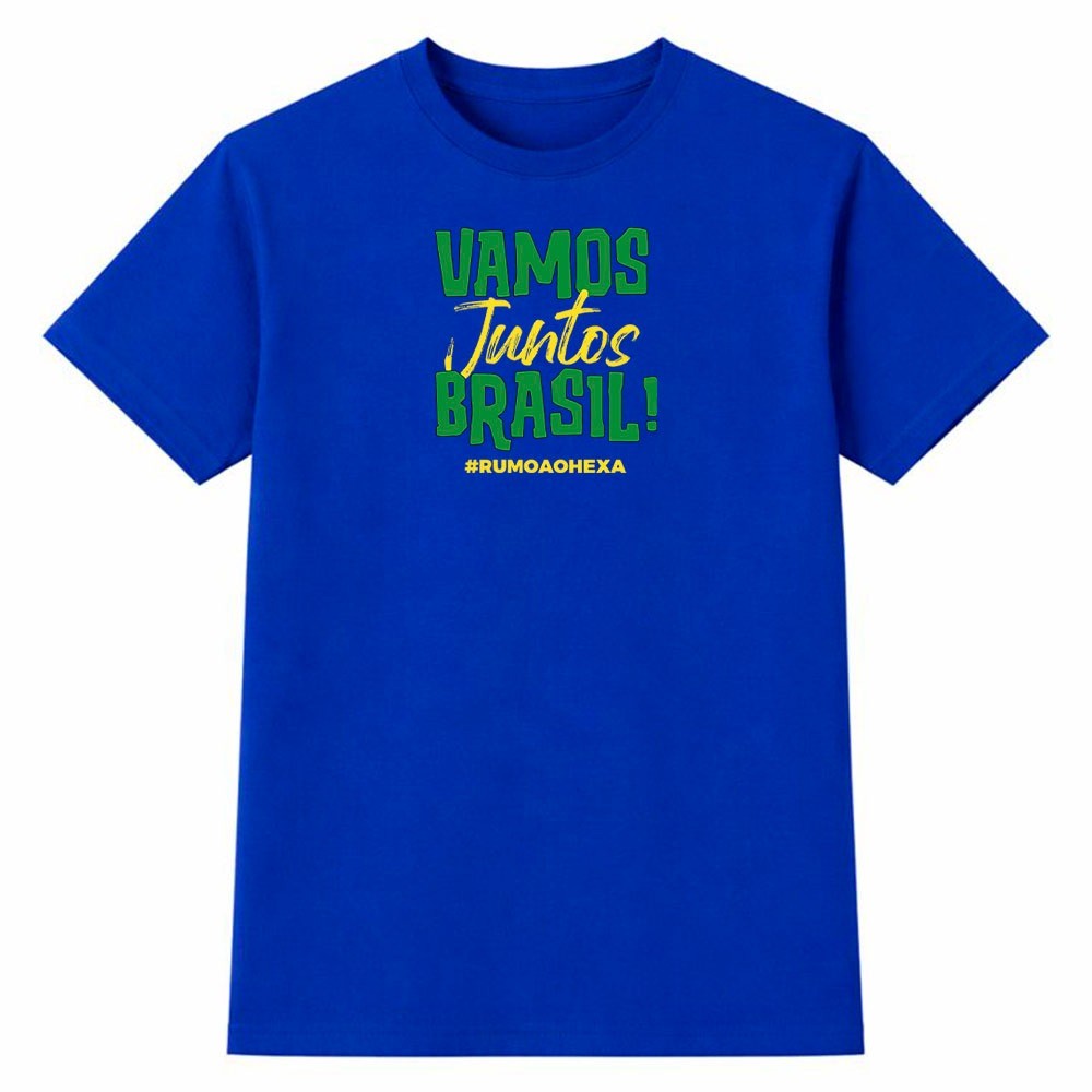Camiseta Masculina 100% Algodão Camisa Vamos Juntos Brasil Rumo ao Hexa Copa do Mundo Futebol Casual