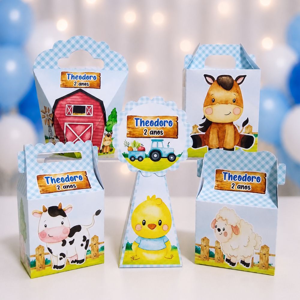 Kit Caixas Personalizadas Fazendinha Azul (PEGUE E MONTE) - kit festa - lembrancinha - aniversario - caixinhas -festa