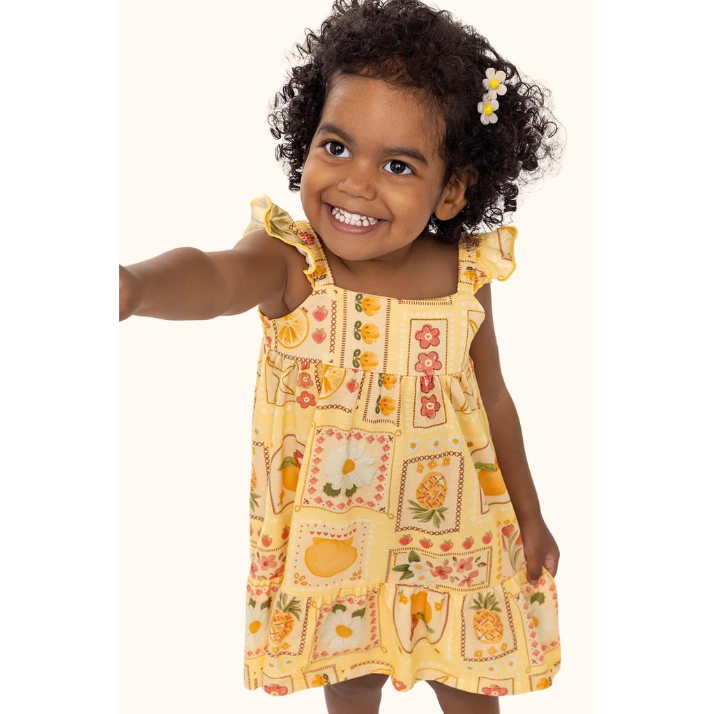 Vestido Infantil Menina Estampa Verão Elian Amarelo