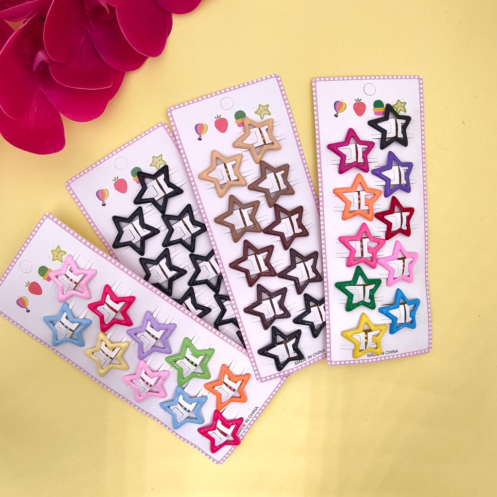 Kit Presilhas Tique-Taque Infantil Meninas Estrela Acessório de Cabelo e cores sortidas Cartela com 10unidades T-819