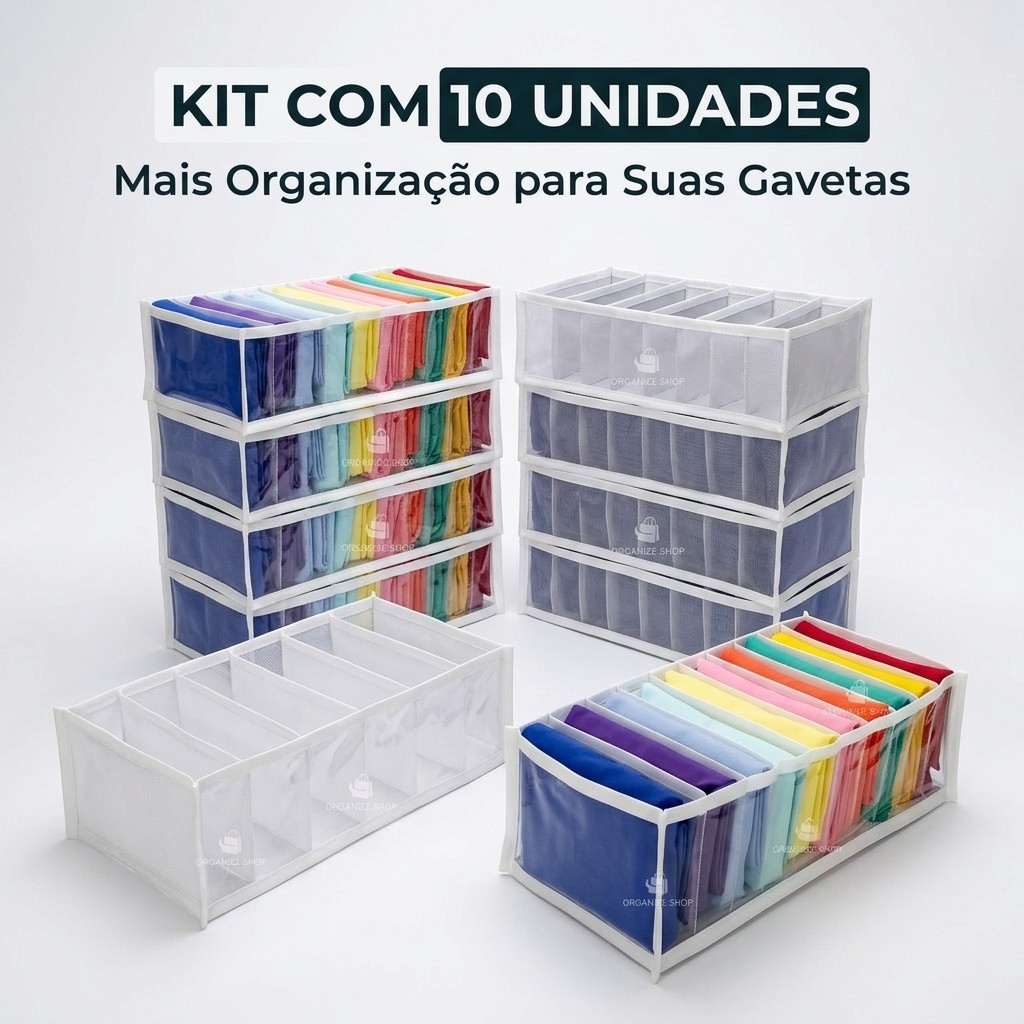 Kit 10 Colmeias Organizadoras de Gaveta PVC Transparente TNT para Calcinha Cueca Body Fralda Roupas Íntimas