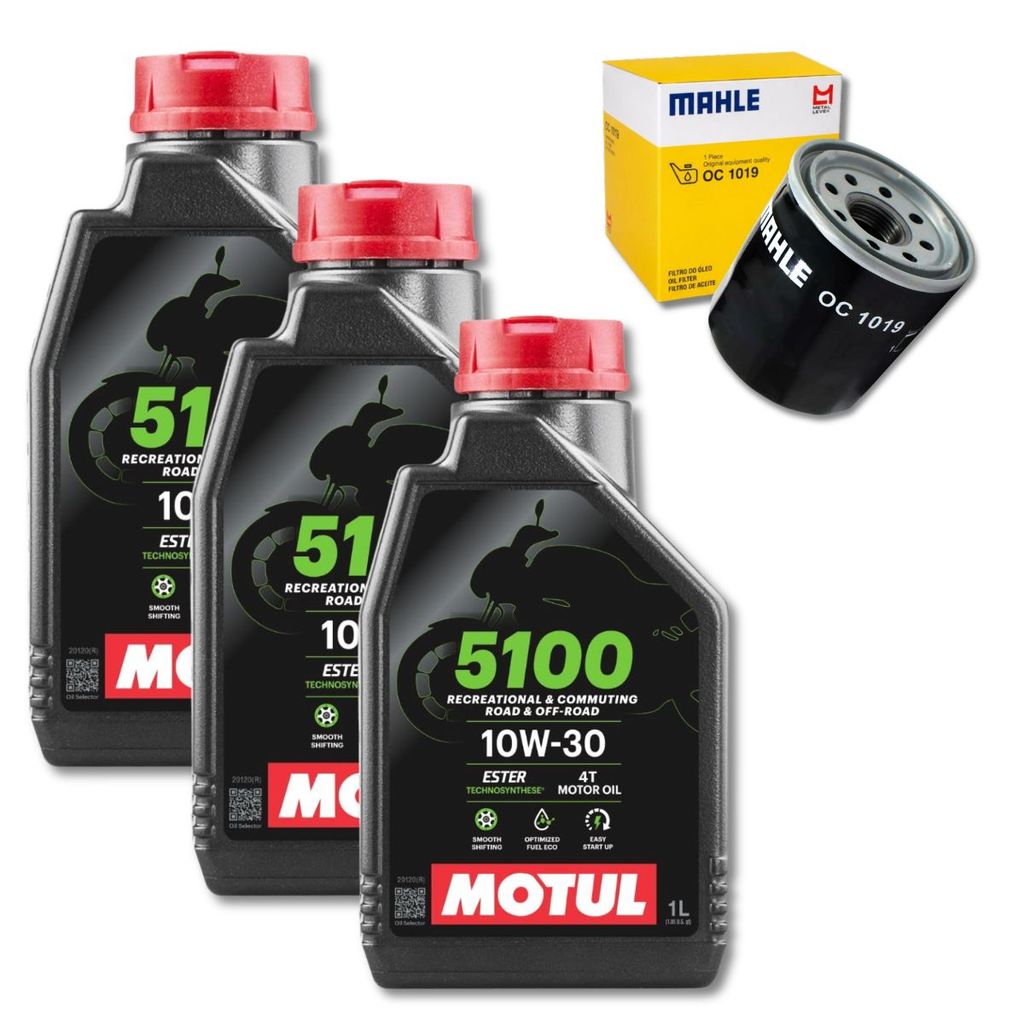 Kit 3 Óleos Motul 5100 10W30 4T 1L + 1 Filtro Mahle CB 500F 2014 a 2017 CB 500x 2014 a 2018 CBR 500 2013 a 2018