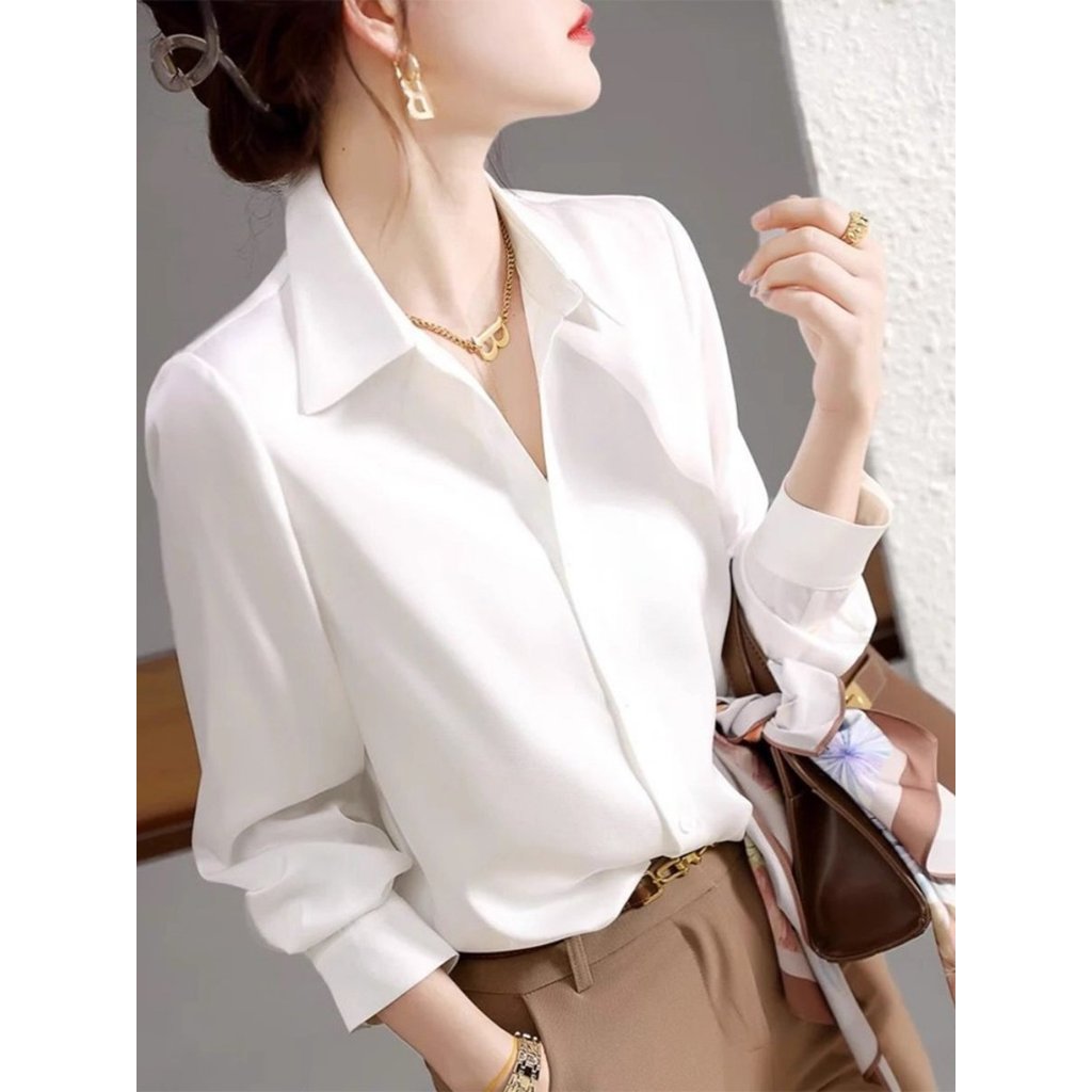 Camiseta elegante camisa branca roupas femininas 2026 outono inverno novo estilo estilo ocidental camisa pequena redutor