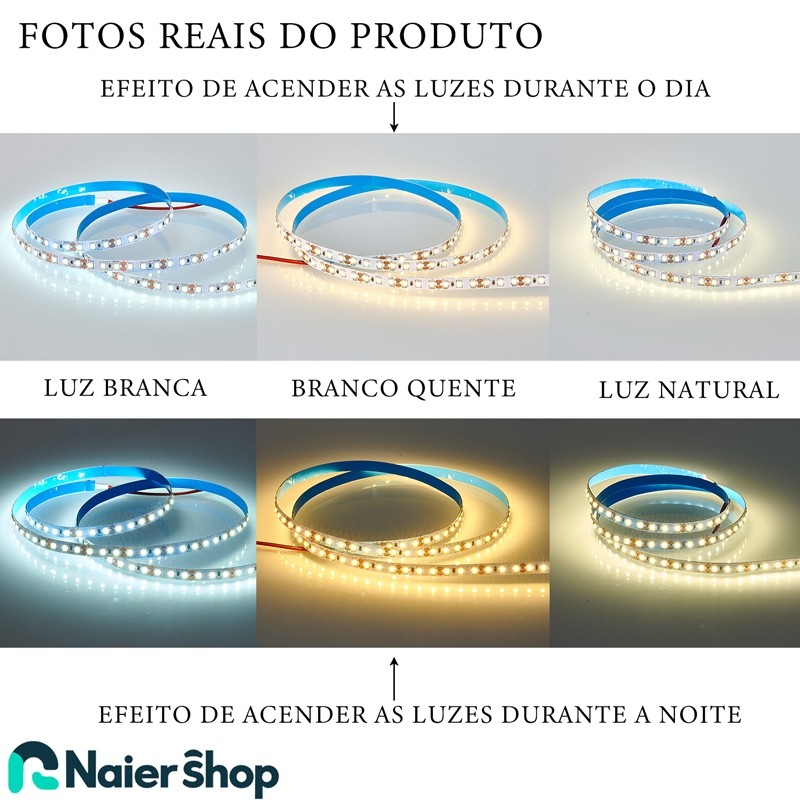 Fita De LED Autocolante 5M 120Leds/m 3528 Adesivo Dupla Face Instalação Sem Danos Luz Para Armário Espelho