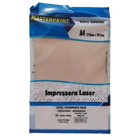Papel Masterprint Especial Perolizado A4 180Gr Impressora Laser Champagne Rose C/20 Folhas