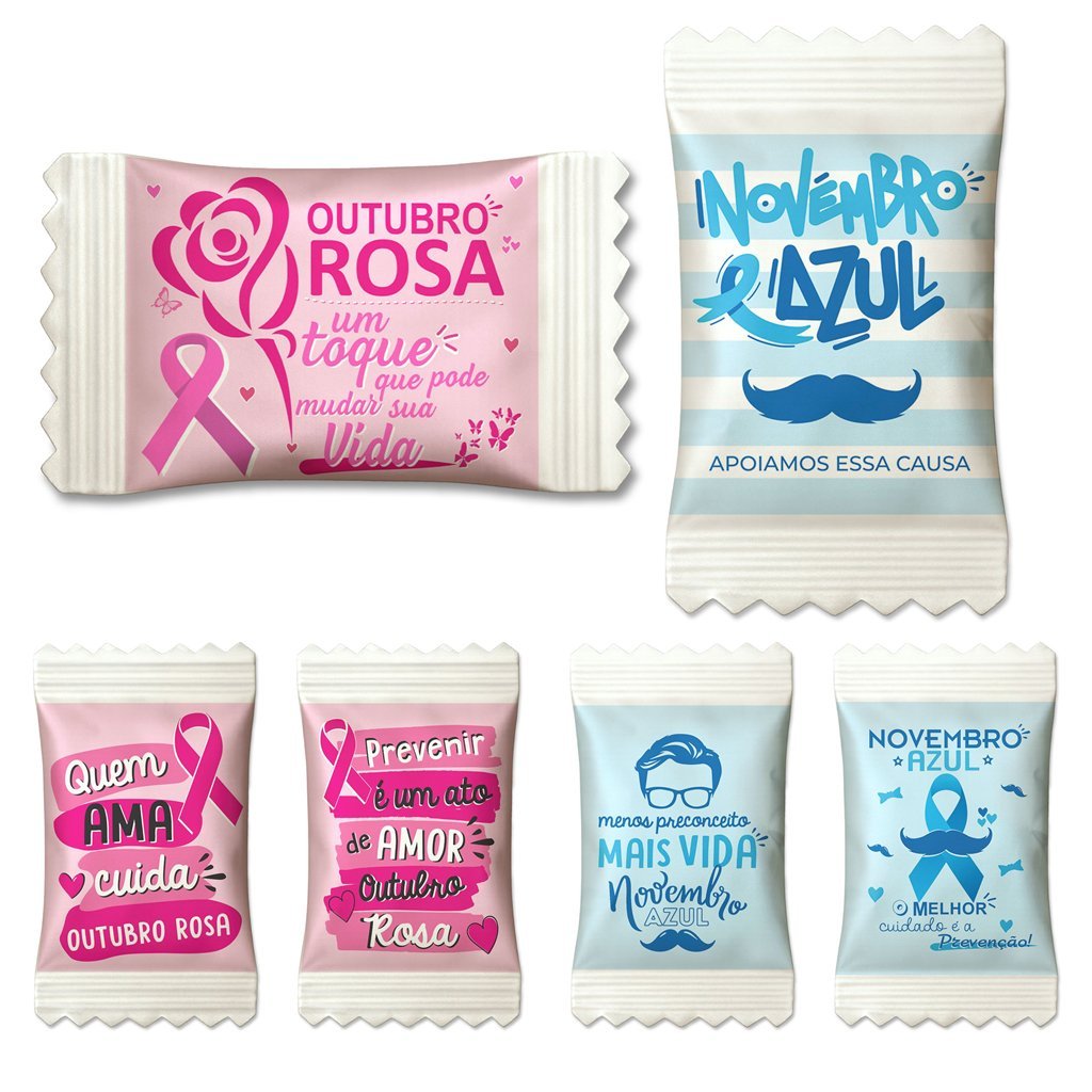 Kit Balas Outubro Rosa Novembro Azul Lembrancinha Brinde (Tradicional Soft Já Personalizadas)