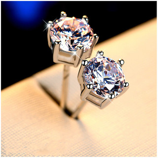 Brincos de platina PT950, brincos de Moissanite banhados a ouro, brincos de ouro branco 18k, seis garras, osso de orelha