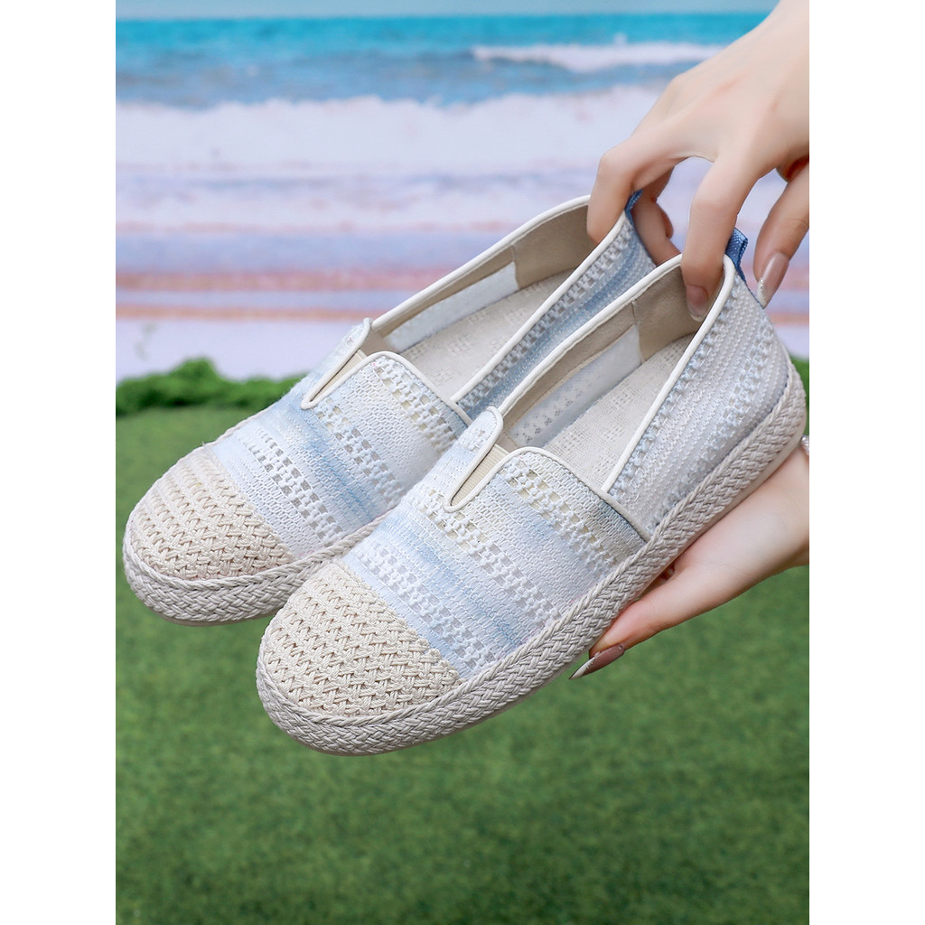 Verão velho pequim sapatos de pano feminino sapatos de rede balde sapatos de malha plana sapatos femininos deslizamento