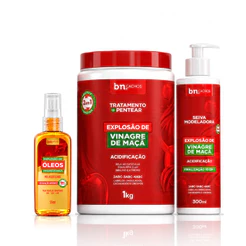 Tratamento e Pentear 2 em 1 + Seiva Modeladora Explosão de Vinagre de Maça 300ml + Óleo 55ml