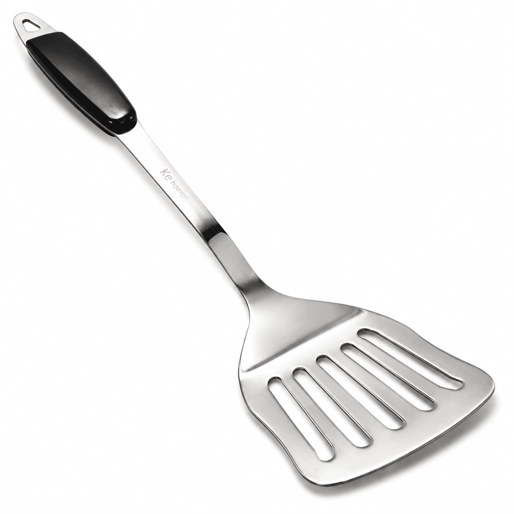 Espátula Inox Vazada 36 cm Cabo Chapa Fritura Cozinha Escorre Óleo Aço Polido Lanche