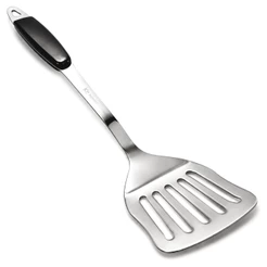 Espátula Inox Vazada 36 cm Cabo Chapa Fritura Cozinha Escorre Óleo Aço Polido Lanche