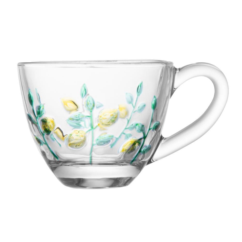 Xícara de Chá com Pires Siciliano Hand Painting 180ml Cristal Ecológico Lyor para Mesa Posta Cozinha Sala Presente Ideal