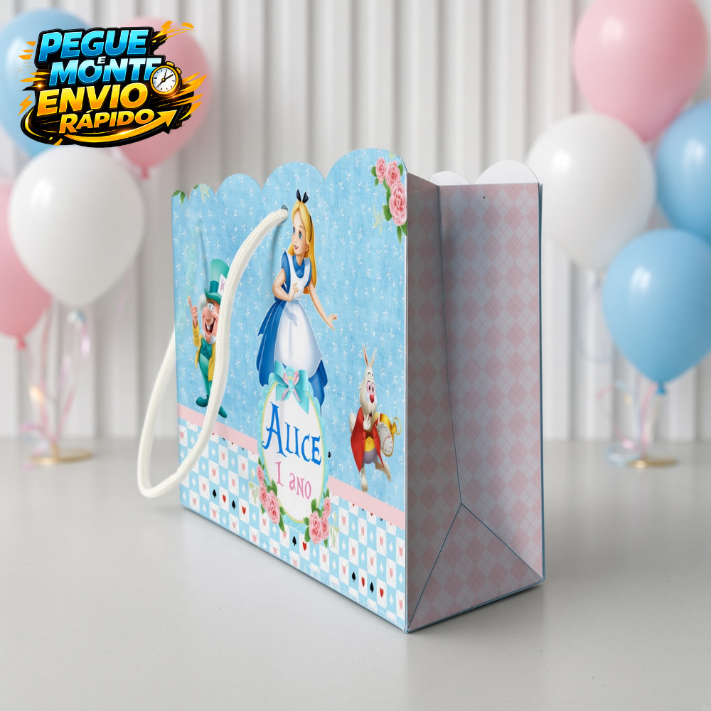 Sacolinha Personalizada Alice no pais das Maravilhas Lembrancinha de Festa  Infantil Aniversário Sacola Surpresa