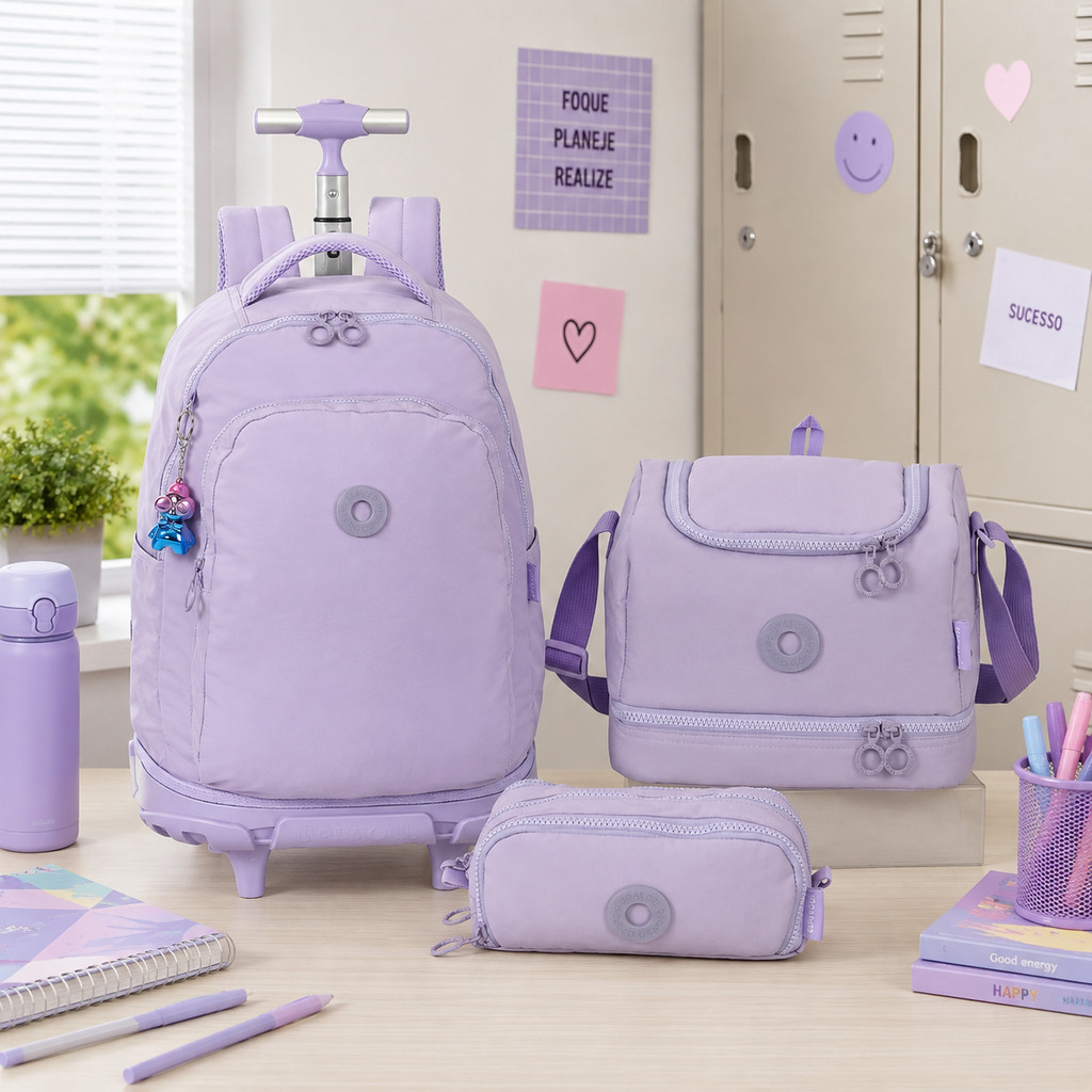 Kit Escolar Mochila Com Rodinhas Estojo e Lancheira UP4YOU