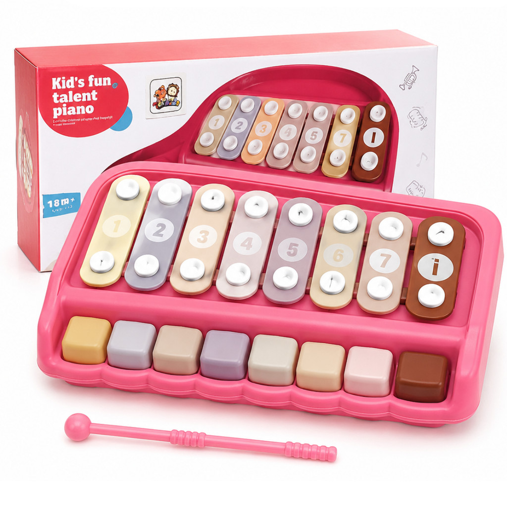 Brinquedo Xilofone pedagógico Educativo 8 Notas Madeira Teclado Musical Didático Coordenação Baqueta