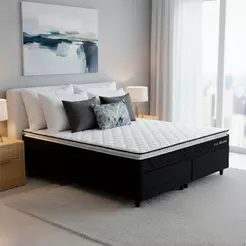 Conjunto Cama Box Queen Dakota Preto 158x198x57 Espuma D33