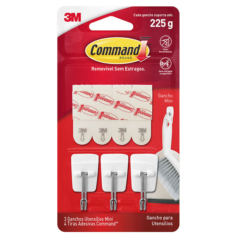Gancho adesivo para utensílios Command mini Branco 3 unidades 3M