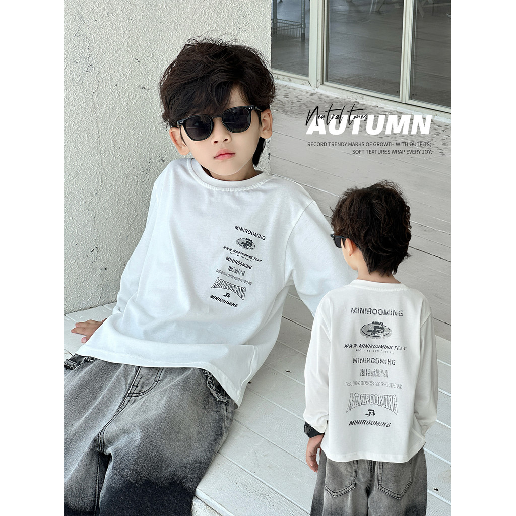Meninos camiseta branca 2026 novo estilo crianças primavera outono interior de manga comprida topo meninos outono camisa