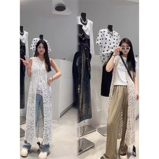 Colete de comprimento médio jaqueta verão feminino oco malha pequeno colete exterior sem mangas fino verão exterior Wear