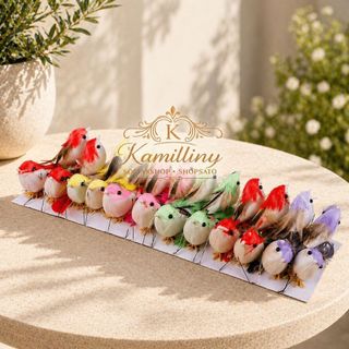 16 Passarinho 7,5cm Artificiais Penas Artificiais Coloridos Jardim Festa Decoração Mini