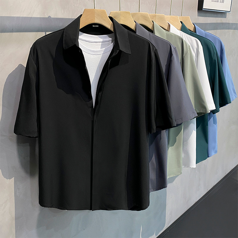 Camisa branca verão fina camisa de manga curta masculina cor sólida All-Match negócios High-End Casual camisa de meia ma