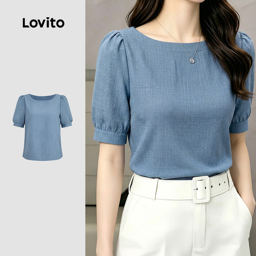 Lovito Blusa Casual Feminina Clássica Versátil em Azul primavera/verão LK7LD1086