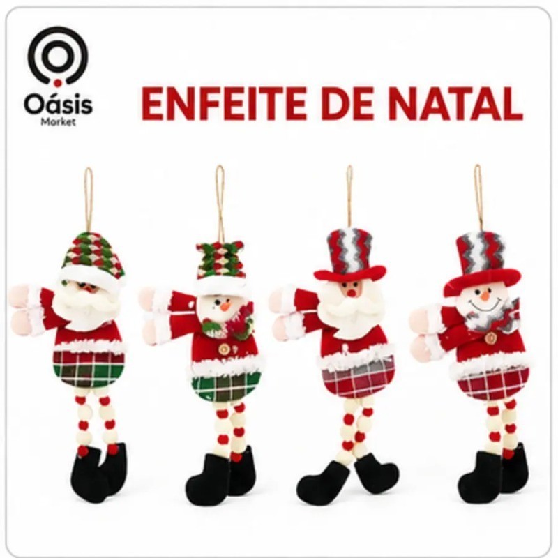 Kit Vila do Bom Velhinho com 4 Personagens Papai Noel Premium em Tecido para Decoração Natalina – OIH-9225