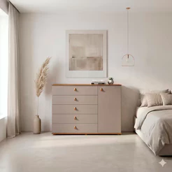 Cômoda Vegas 5 Gavetas e 1 Porta Avela Cappuccino Poah Bartira