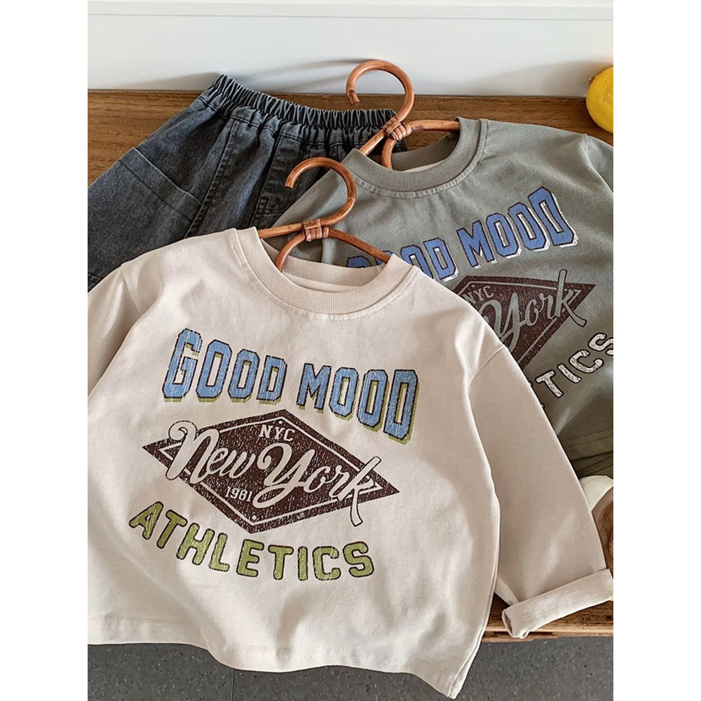 Crianças bonito carta impressa camiseta de manga comprida meninos meninas 2026 primavera outono 5 bebê puro algodão topo