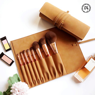 Iremy|AILINMI Bolsa de pincel de maquiagem com 12 furos Bolsa de armazenamento de pincel de maquiagem Marrom Deerskin Ro
