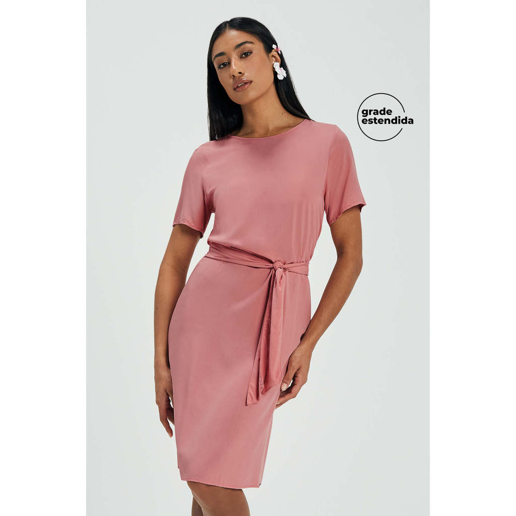 Vestido Feminino Curto Com Faixa Marialícia Rosa