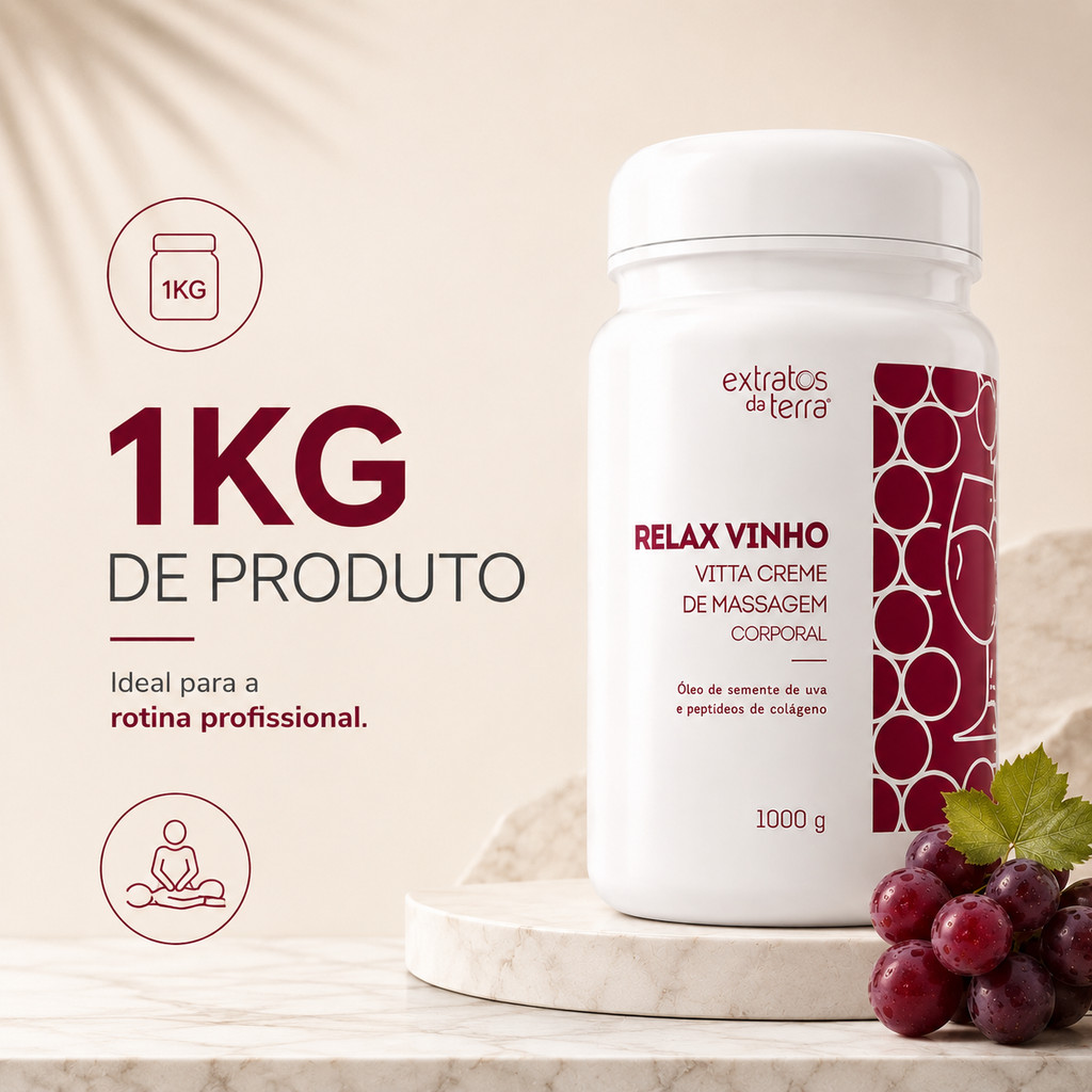 Relax Vinho Creme de Massagem Corporal 1kg Extratos da Terra Profissional com Colégeno