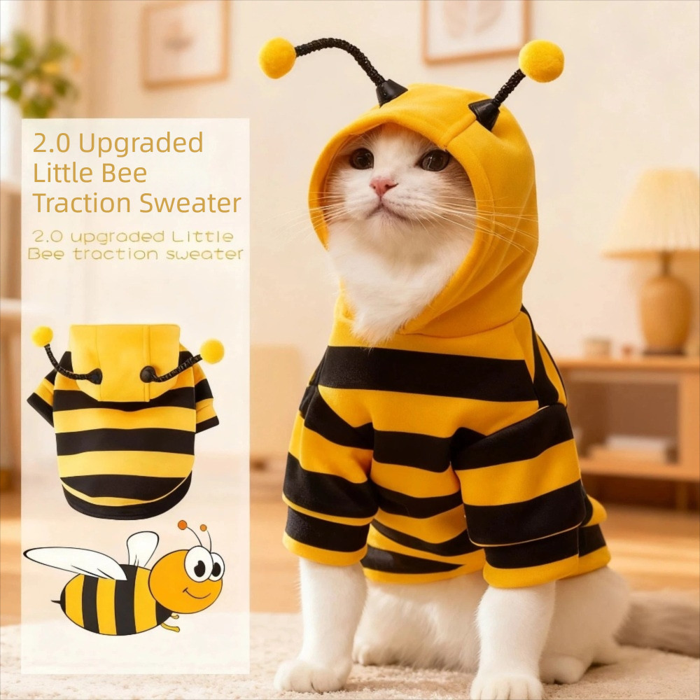 SUBEI Pet Abelha Traje Com Capuz , Listras Design Macio Gato Roupas Para Cães , Inverno Quente Respirável Cosplay