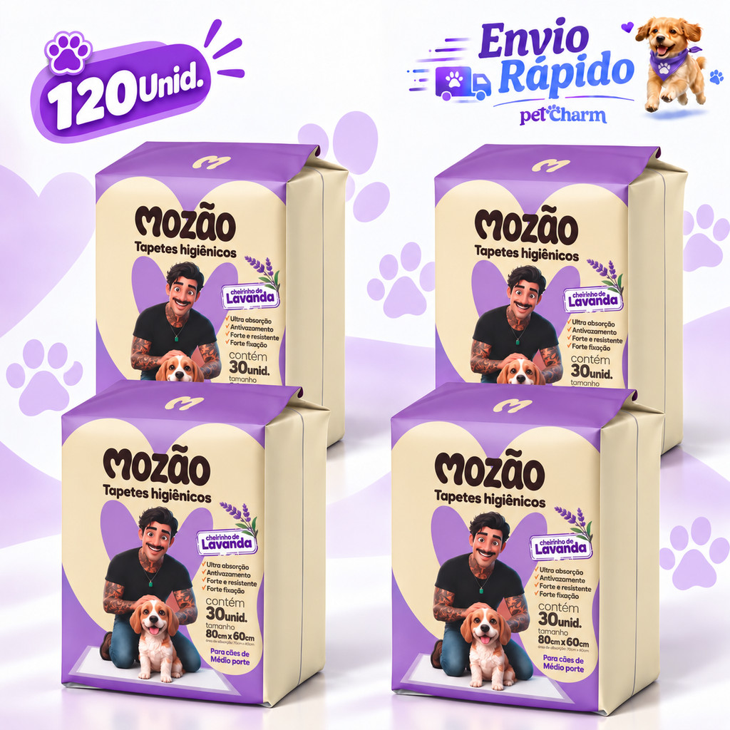 Kit Tapete Higiênico Mozao Pet 80X60 Com Cheirinho de Lavanda Ate 120Unid.