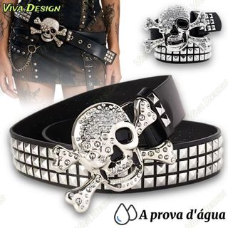 Cabeça De Caveira Punk Cinto Pirâmide Studs Contas Quadradas Rebite Gótico Rock HipHop Cintura Para Homens E Mulheres-VI