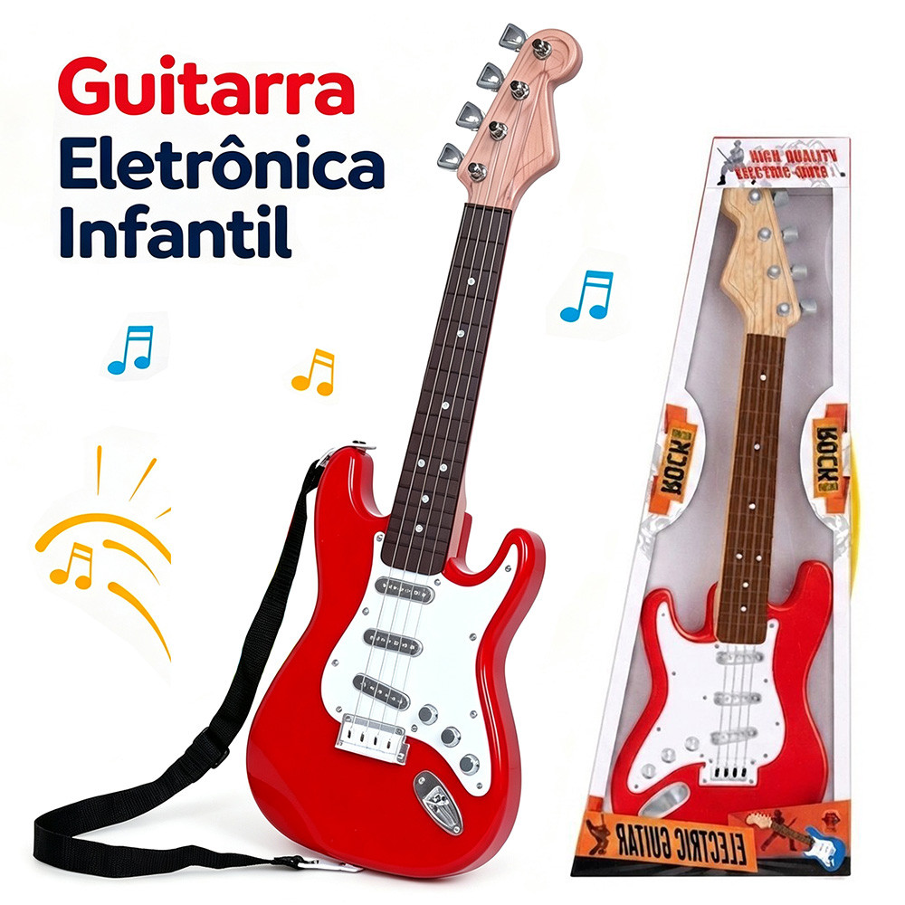 Guitarra Elétrica De Brinquedo Para Crianças, Cordas Ajustáveis, Instrumento Musical Educativo