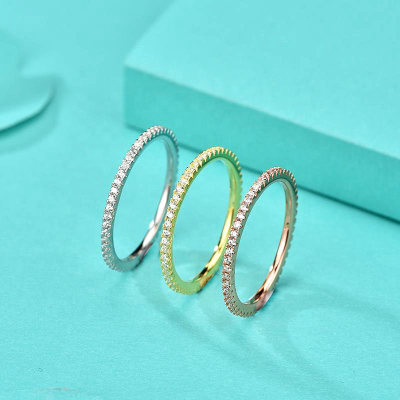 S925 prata esterlina linha anel de diamante estilo japonês All-Match estilo legal zircão anel par anel empilhamento anel