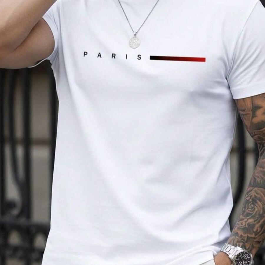 Camiseta Básica Estilosa Masculina Estampada Paris Street Malha Respirável Academia