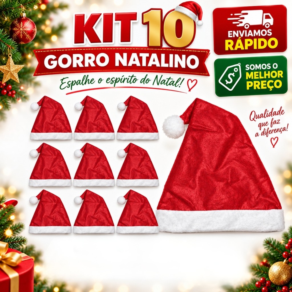 Gorro Natalino 2/3/5/10un Papai Noel Touca TNT Vermelha Adulto Infantil Fantasia Festa Natal