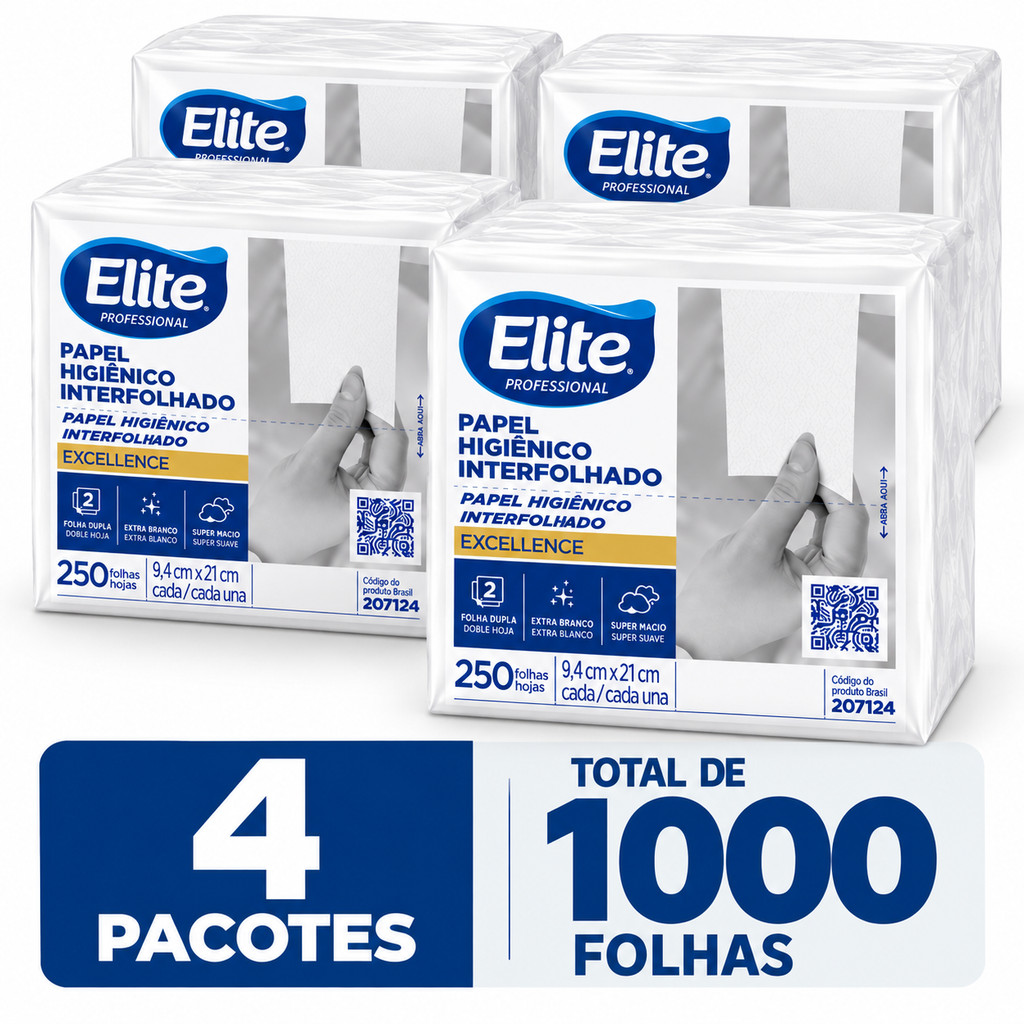 Papel Higiênico Cai Cai Elite Professional Folha Dupla Interfolhado Kit 4