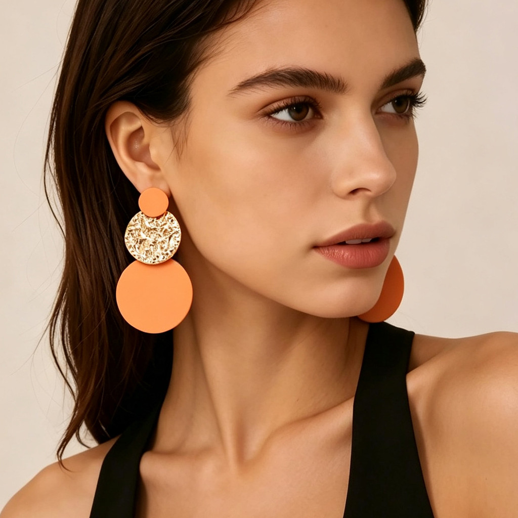 Brincos geométricos vintage femininos, estilo casual de verão para férias, brincos de argola laranja exagerados e exclus
