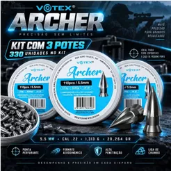 Kit 3 Potes Chumbinhos Votex Archer 5,5 mm 1,313 g - 330 Unidades